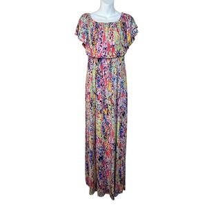 Beeson River Women's Maxi Dress Abstract Floral Tropical Boho Waist Off Shoulder